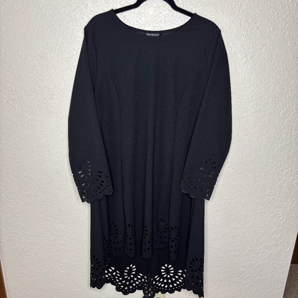 Shein Size 1XL Curve Black Princess Cut Eyelet Cut Out Dress Women's Size 14